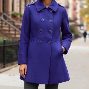 Size XS Kenneth Cole New York Royal Blue Wool Blend Double Breasted Pea Coat